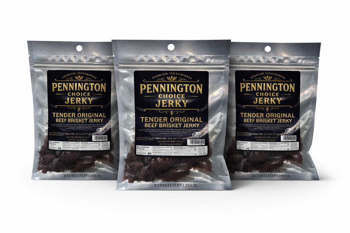 Three bags of Pennington premium brisket jerky