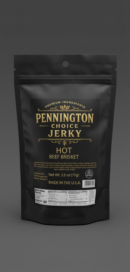 Pennington Choice Hot beef brisket jerky package